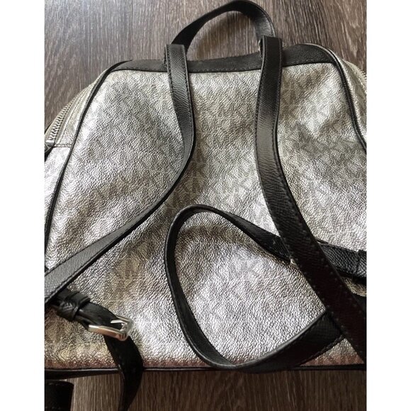 Michael Kors Mini Backpack MK Signature Women’s Leather Black Metallic Silver - Picture 8 of 16